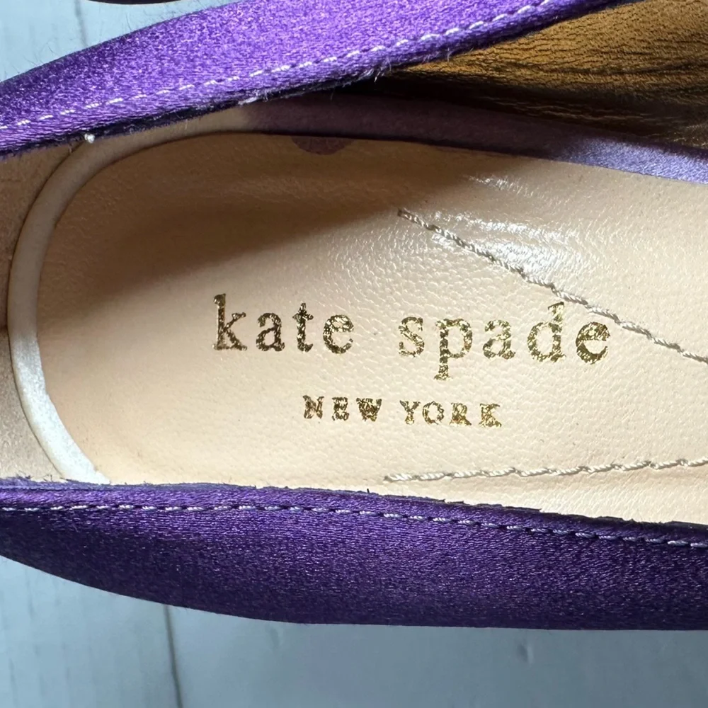 Kate Spade Women’s Purple Satin Peep Toe High Heels with Bow Accent- Size 6.5